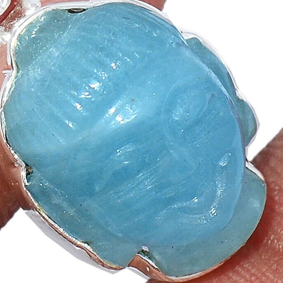 Hand carved Buddha face and genuine aquamarine - Picture 2 of 3
